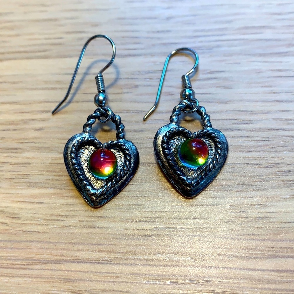Vintage 80’s Crystal Ball Heart Earrings